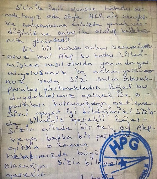 PKK'dan vatandaşa tehdit! ' AK Parti'ye oy verirseniz...'