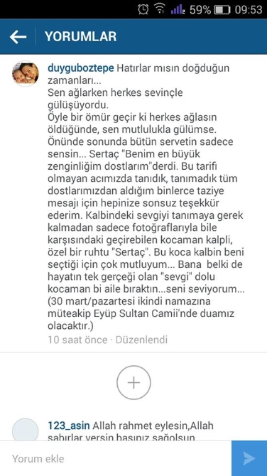 Duygu Boztepe'den duygusal 'Sertaç Boztepe' mesajı
