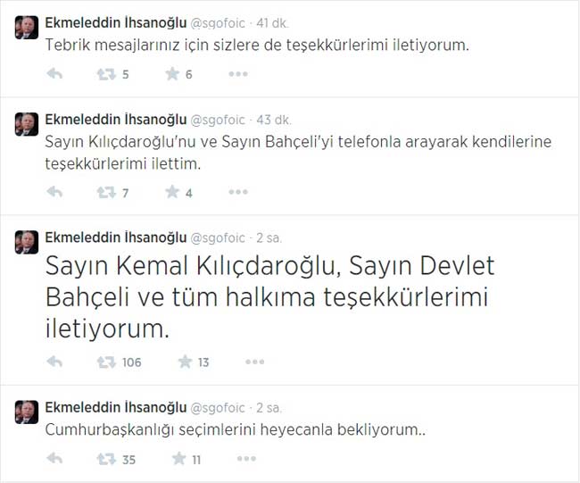 Ekmeleddin İhsanoğlu'ndan ilk açıklama