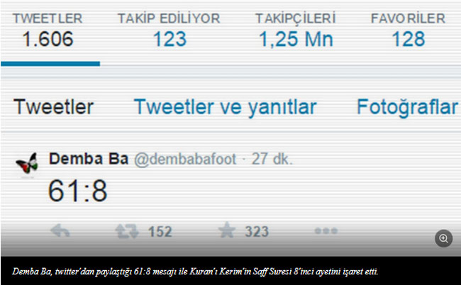 Demba Ba'dan tüm dünyaya 61:8 mesajı