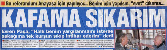 Kenan Evren 'intihar ederim' demişti! İşte Sözcü'nün o manşeti