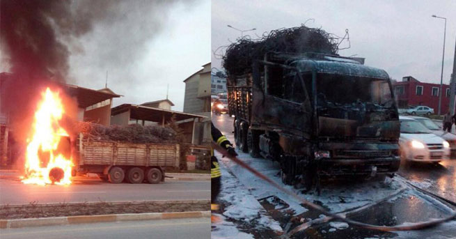 Kamyon bir anda alev topuna döndü