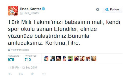 Enes Kanter'den olay tweetler