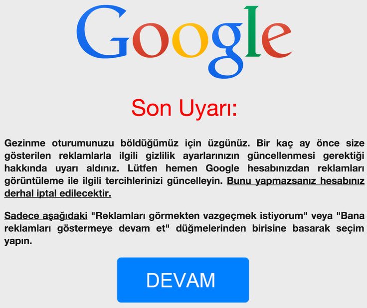 Google'dan geldiğini iddia eden virüslü mesaj tehlikesi