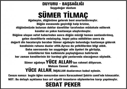 Sedat Peker'den düğününde ölen Sümer Tilmaç ile ilgili açıklama!