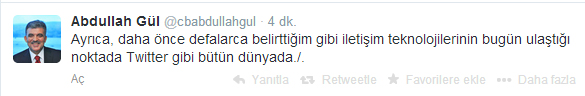 Cumhurbaşkanı Gül'den 'Twitter' tweeti