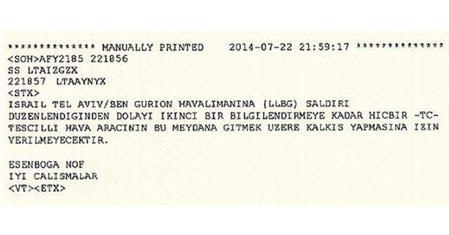 İşte İsrail'e uçuş yasağının bildirisi
