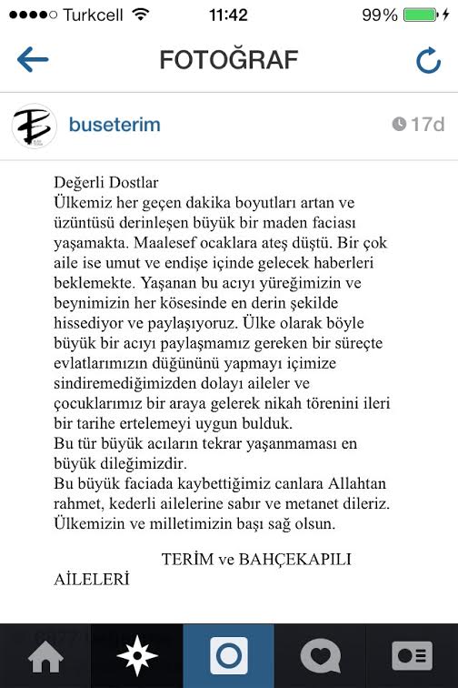 Buse Terim Soma faciasından sonra düğününü erteledi