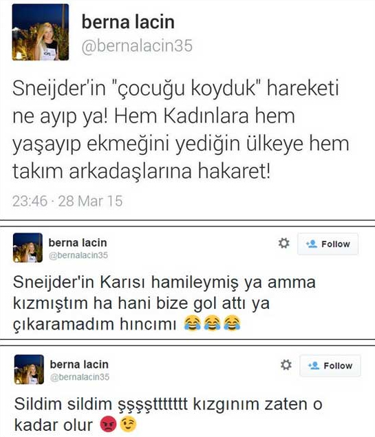 Berna Laçin'den kızdıran Sneijder tweeti!