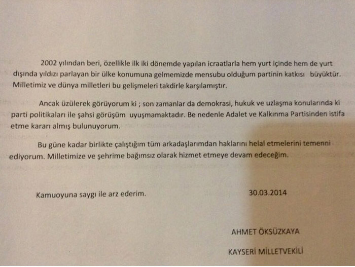 AK Parti Kayseri milletvekili istifa etti