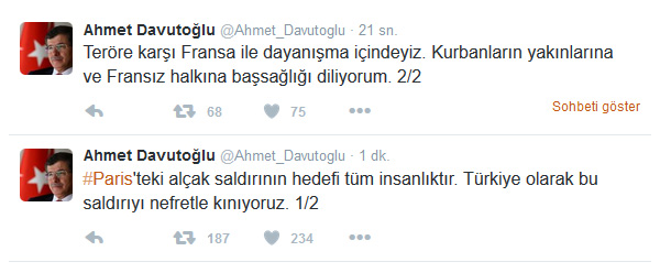 Ahmet Davutoğlu'ndan Paris saldırısı hakkında açıklamalar