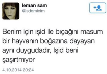Leman Sam'dan olay çıkartan 'kurban' tweeti