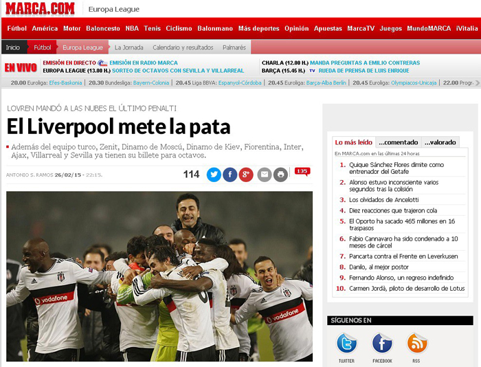 Dünya, Beşiktaş - Liverpool maçını bakın nasıl gördü!