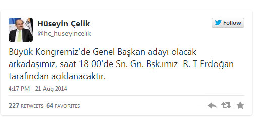Erdoğan, yeni Başbakan'ı saat 18.00'de açıklayacak