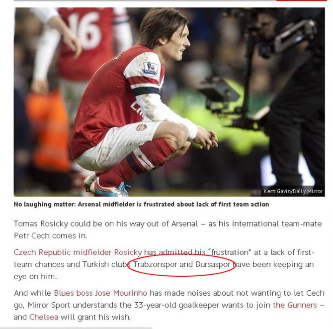 İngilizler yazdı,Türkler Rosicky'nin peşinde