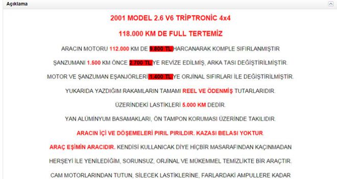 Eşinin arabası için öyle bir ilan verdi ki!