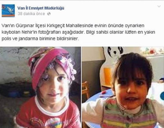 Emniyet minik Nehir'in fotoğrafını takipçileriyle paylaştı