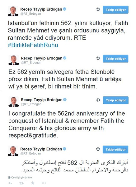 Cumhurbaşkanı Erdoğan dört dilde seslendi