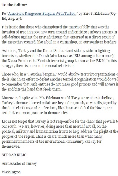 Eski Büyükelçi'den Washington Post'a sert tepki