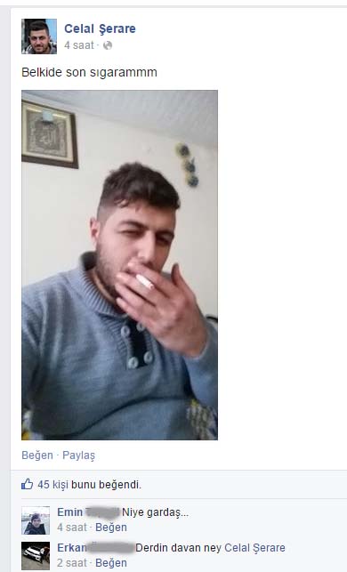 Facebook'ta bu mesajları paylaştıktan yarım saat sonra...
