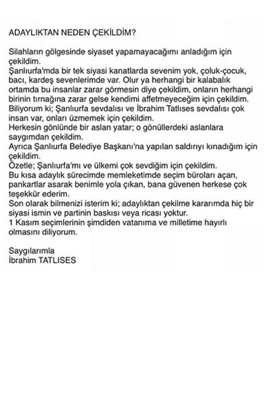 İbrahim Tatlıses'ten sonra 2. isim de adaylıktan çekildi