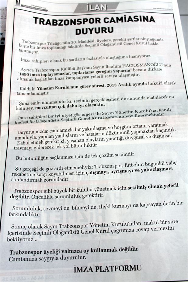 Trabzonspor olağanüstü genel kurula gidiyor