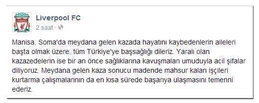 Liverpool Kulübü'nden Soma için mesaj