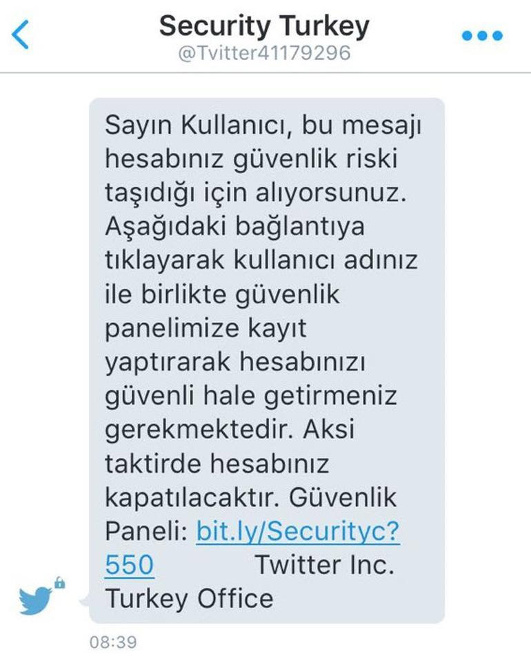 Twitter'da DM'den gelen sahte mesaja dikkat