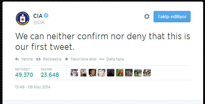 CIA resmen twitter'da! İşte ilk tweet'i