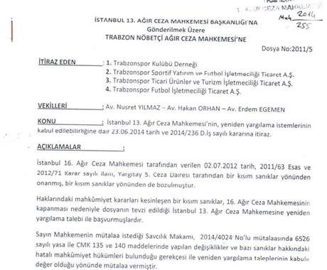 Trabzonspor yeniden yargılama kararına resmen itiraz etti
