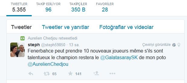 Aurelien Chedjou'dan Nani tweet'i!