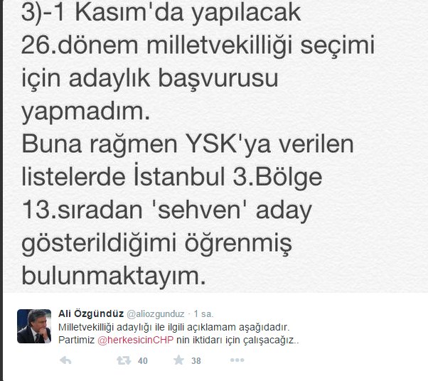 CHP, Ali Özgündüz'ü yanlışlıkla aday gösterdi