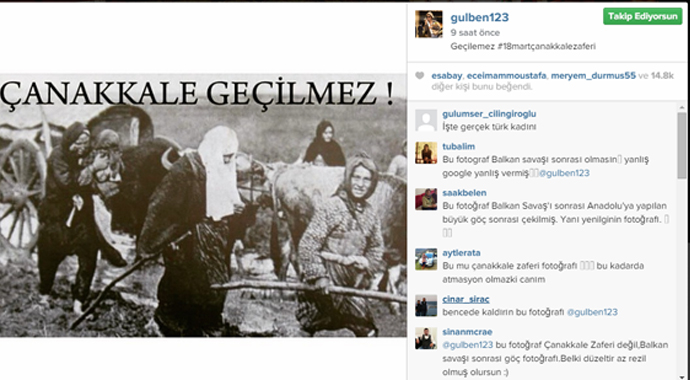 Gülben Ergen, Balkan Savaşı fotoğrafıyla Çanakkale Zaferi'ni kutladı