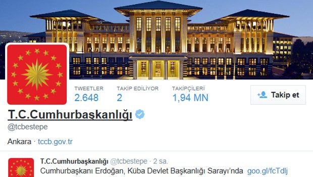 Cumhurbaşkanlığı'nın Twitter adresi değişti