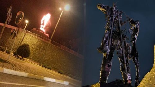 Denizli'de skandal görüntüler! Köpekçi Nuri Efe heykeli kundaklandı - Gündem