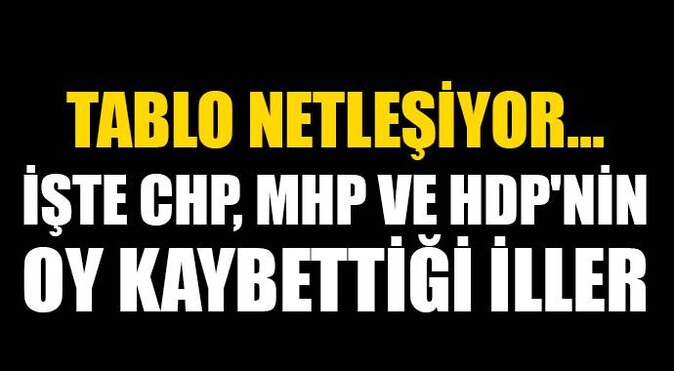 CHP, MHP ve HDP&#039;nin oy kaybettiği iller
