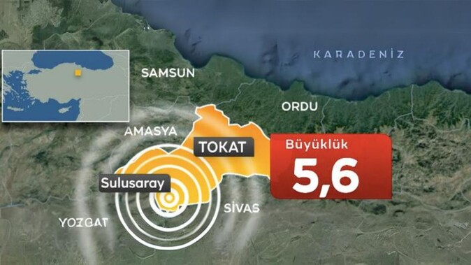 Merkez üssü Sulusaray ilçesi olan 5.6 büyüklüğündeki Tokat depreminden Samsun, Yozgat, Amasya, Sivas ve Ordu&#039;dan hissedildi