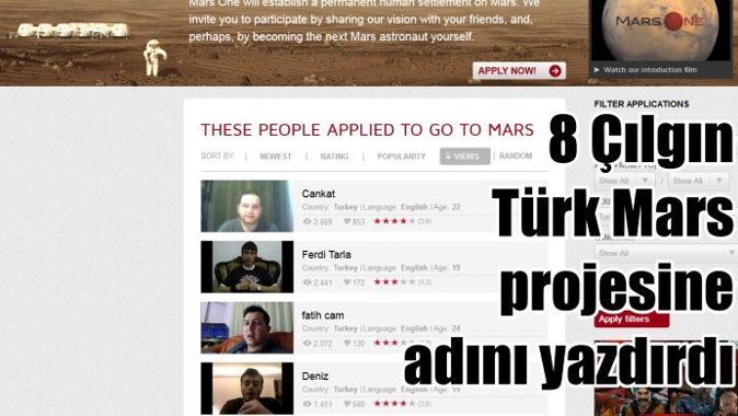 Mars&#039;a gitmek için 8 Türk başvurdu