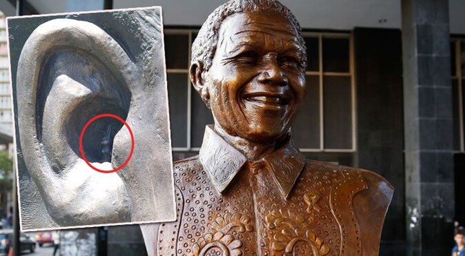 Mandela heykelinin kulağındaki tavşan olay oldu!
