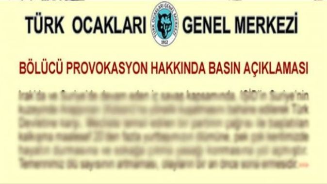 Türk Ocakları&#039;ndan provokasyon açıklaması