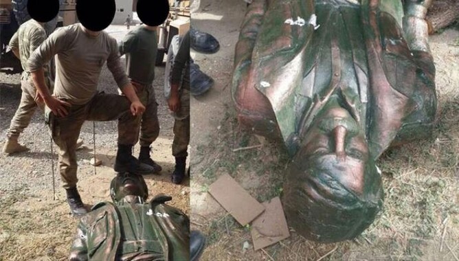 PKK&#039;lının heykeline basan askere soruşturma iddiası