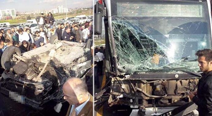 İstanbul&#039;da korkunç kaza, takla atan araç metrobüse çarptı...