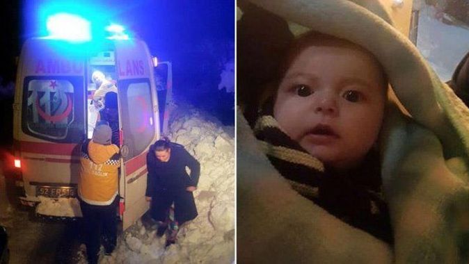 Sağlık ekipleri yoğun kar nedeniyle hasta bebeğe 7 saatte ulaşabildi