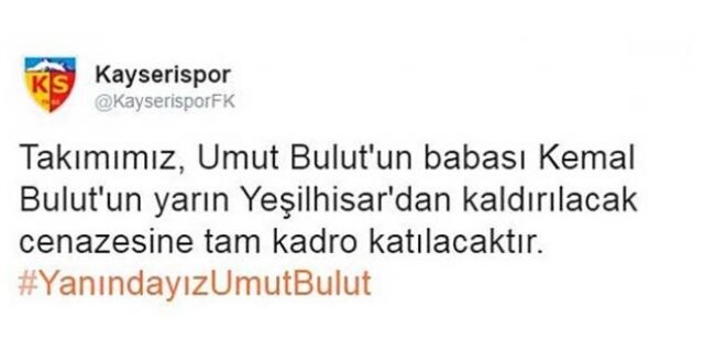 Kayserispor tam kadro Umut Bulut&#039;a destek olacak