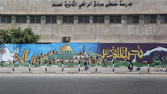 Gazze&#039;de duvar resimleriyle Kudüs ve Mescid-i Aksa&#039;ya destek mesajı