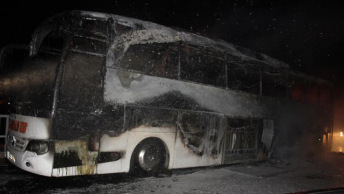 Amasya&#039;da yolcu otobüsünde yangın