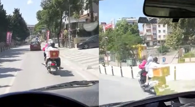 Maltepe&#039;de bir ailenin motosikletle tehlikeli yolculuğu