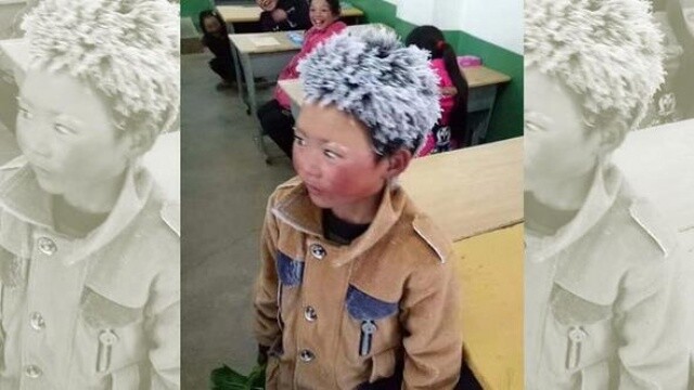 Çin&#039;de bir öğrencinin elleri dondu, saçları buz tuttu
