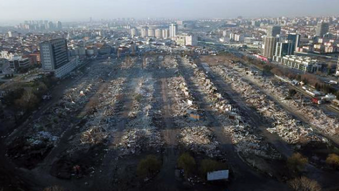 Yıkımı tamamlanan Nakliyeciler Sitesi havadan fotoğraflandı
