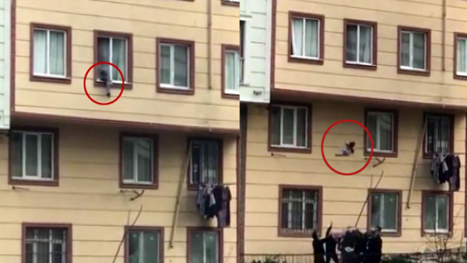 İstanbul&#039;da evin camından düşen çocuğu vatandaşlar yakaladı